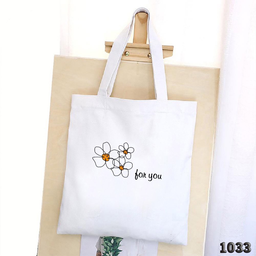 Túi Tote Trắng Vải Canvas Mềm Mịn Flower For You 504 1033 Phong Cách Hàn Quốc Dạo Phố Cực Xinh