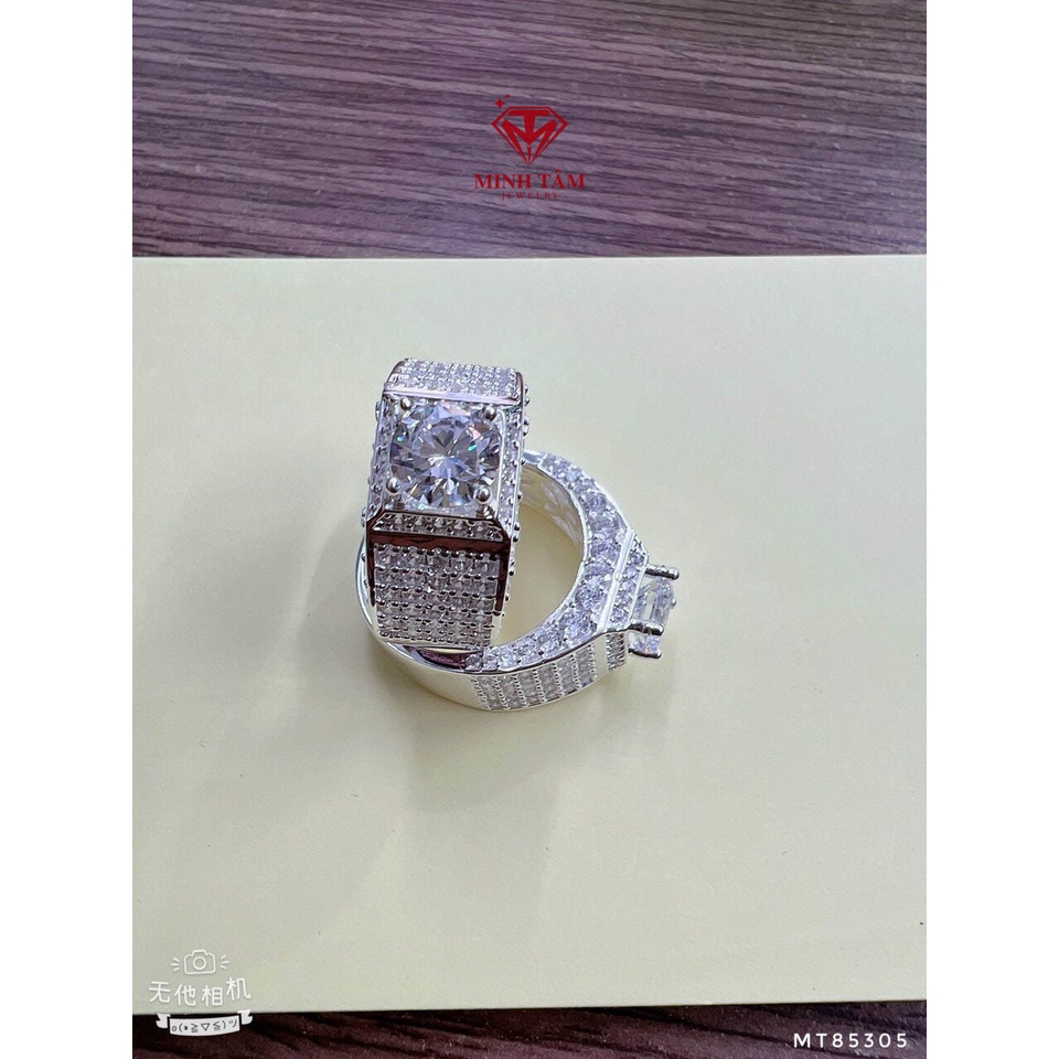 Nhẫn nam bạc full nửa hàng đá ổ 4 chấu đá 7ly chất liệu bạc 950 có lót lòng-Minh Tâm Jewelry