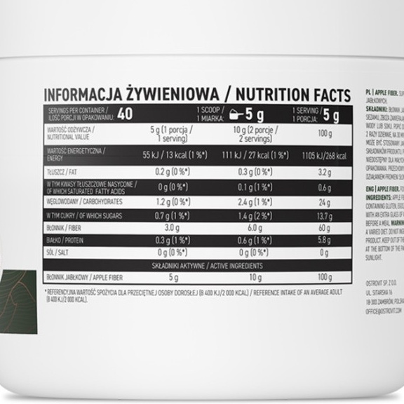 Ostrovit Apple Fiber, Bột chất xơ từ táo xanh, hương thơm của táo dễ uống