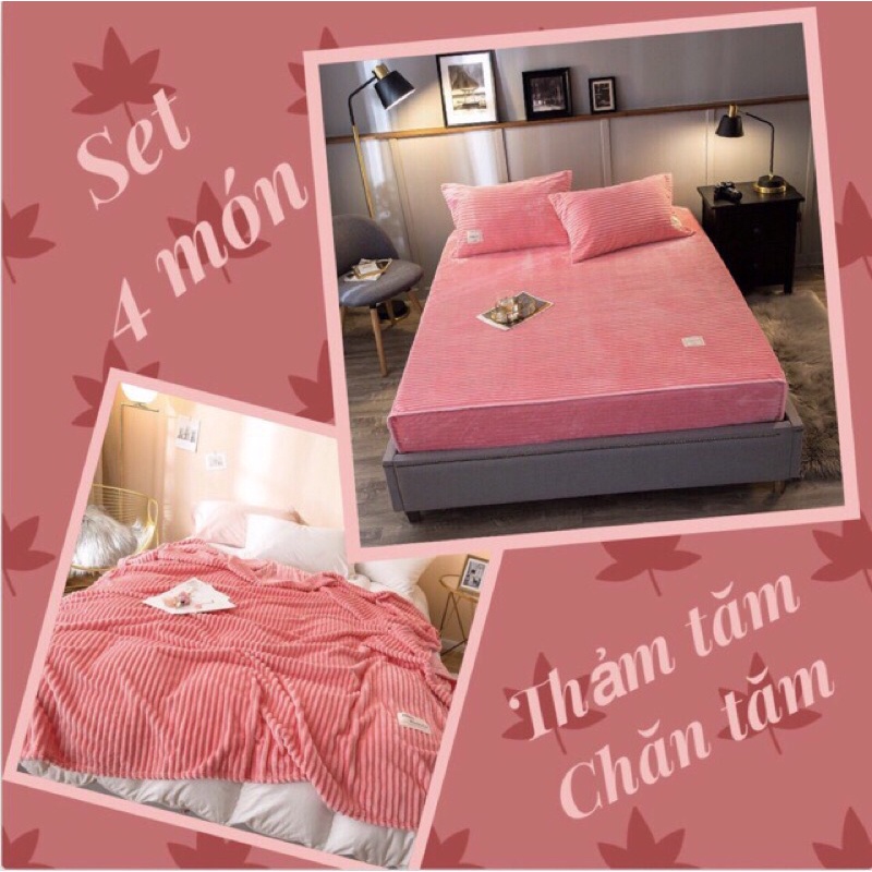 (XẢ KHO ) BỘ 4 MÓN CHĂN GA NỈ NHUNG TĂM HÀNG DÀY ĐẸP