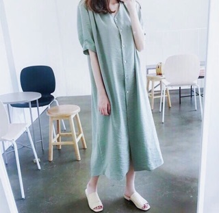Đầm váy suông mint cột eo, váy midi dạo phố (kèm hình thật)