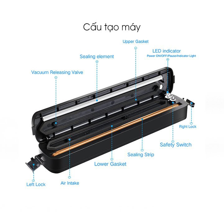 Máy hút chân không thực phẩm Vacuum Sealer công suất 90w kiêm máy hàn miêng túi·có TẶNG kèm 10 túi hút chân không