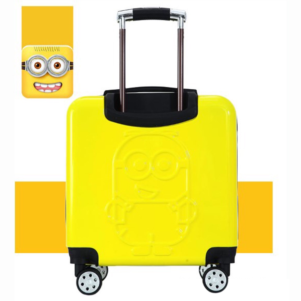 Vali nhựa kéo size 18 - MINION 3 biểu cảm, món quà cho bé yêu màu hè. Nhựa an toàn khi sử dụng