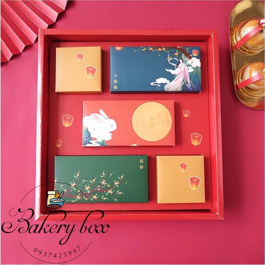 Set 10 | Hộp Túi Trung Thu 8 Bánh Hằng Nga Thỏ Ngọc 80gr - 125gr  (Mẫu Mới 2023)