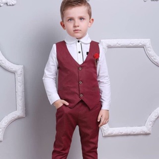 Set vét kimocat 4 chi tiết bé trai - bộ gile bé trai màu đỏ