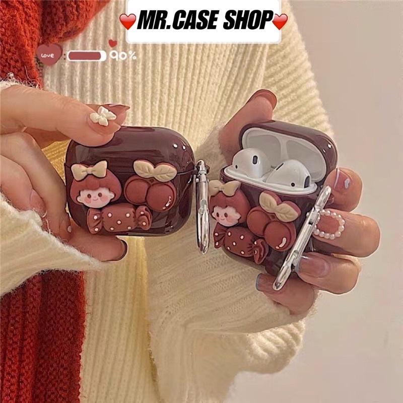 [ CÓ AP 3 ] Case Airpods 1/2 /Pro Vỏ Ốp Tai Nghe Hình Màu Đỏ Bóng Cherry Girl - Mr.Case AirPods