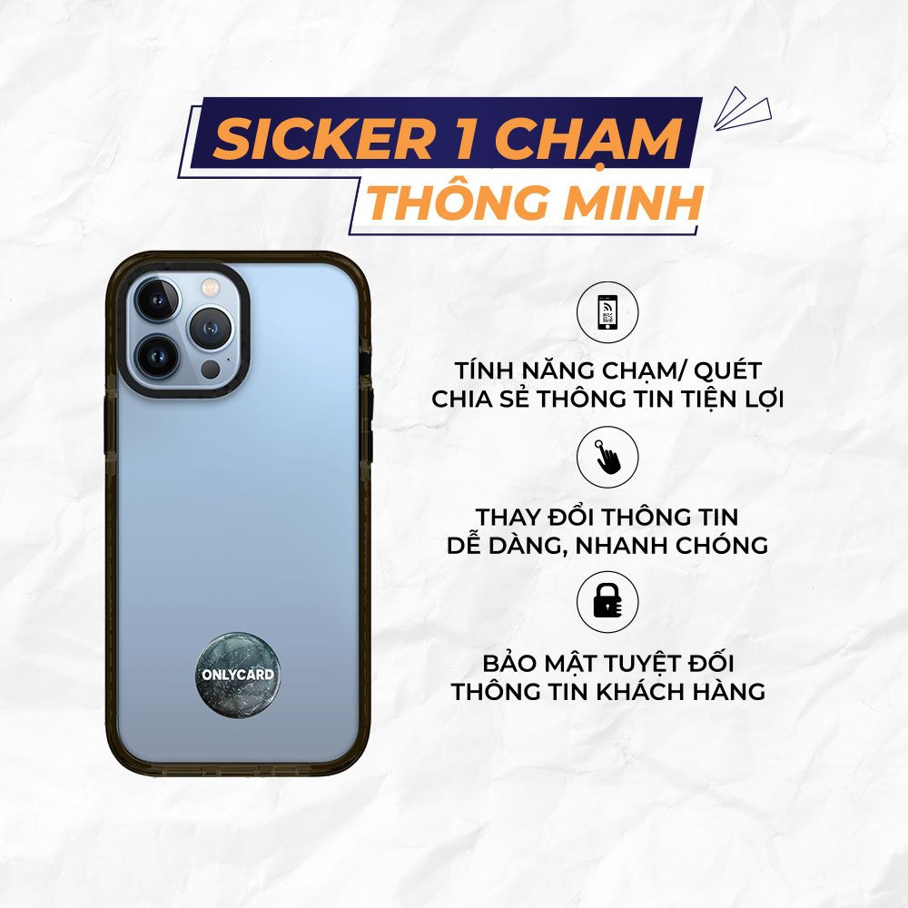 Sticker 1 chạm thông minh ONLYMOON_BLUE_06/Sticker 1 chạm hiện thông tin - lưu trữ thông tin - chia sẽ thông tin
