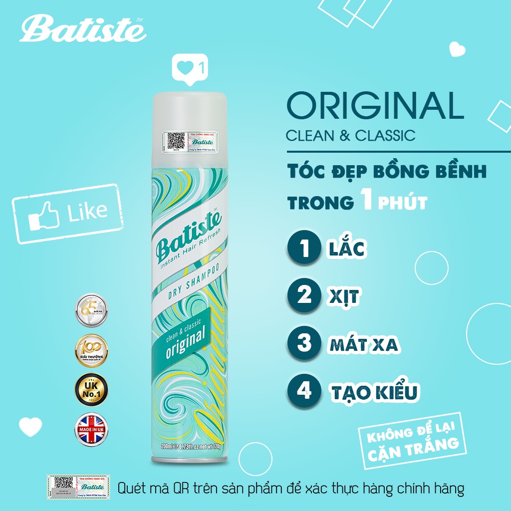 Dầu Gội Khô Batiste Dry Shampoo 200ml