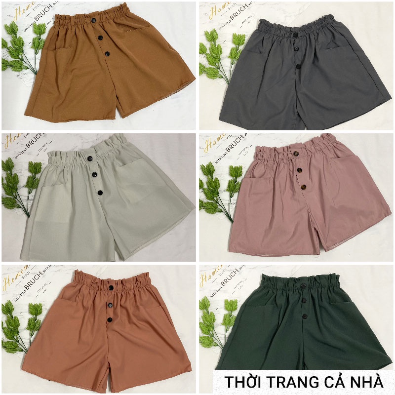 Quần đùi nữ phối 3 nút từ 48-55kg - quần sọt short nữ vải kaki Lưng Cao ống rộng - 3NUT