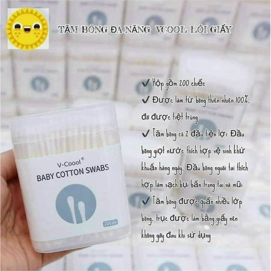 Tăm bông Vcool cho bé lõi giấy  - Tăm bông trẻ em kháng khuẩn V-coool