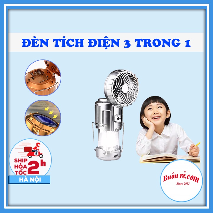 Đèn Pin Camping 3 in 1, Đèn Bão Du Lịch Sạc Năng Lượng Mặt Trời Có Quạt Kiêm Sạc Dự Phòng -Buôn rẻ 01656