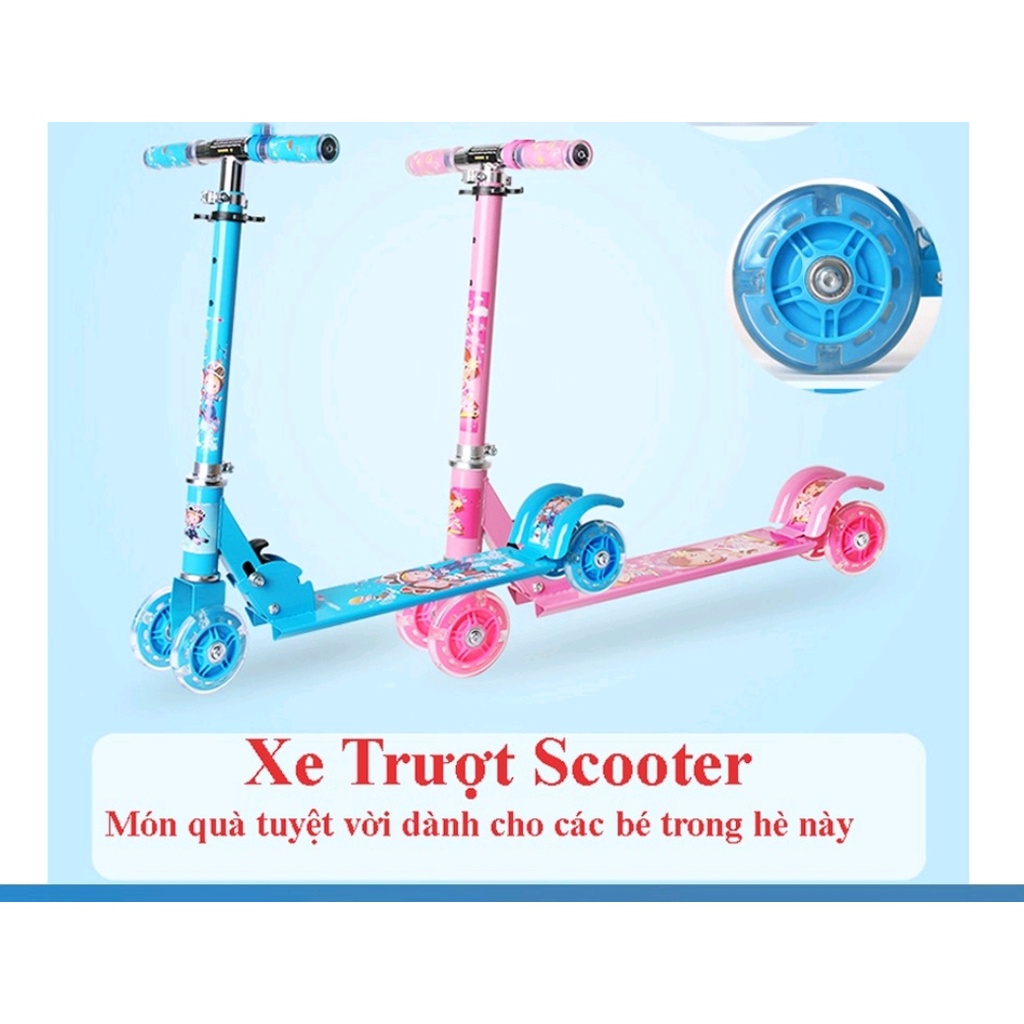 Xe Scooter Khung Thép Chắc Chắn Bánh Có Đèn Led Phát Sáng Hàng Đẹp (Dánh Cho Bé Từ 3-12 Tuổi) phát triển thể chất