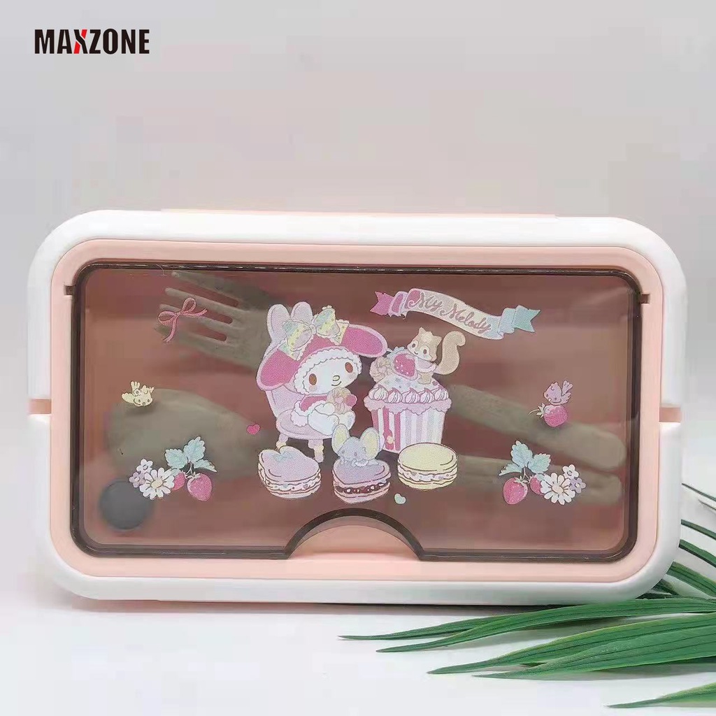 Hộp Cơm Trưa Hai Tầng Sức Chứa Lớn Hình Cinnamoroll My Melody Kuromi Anime Sanrioed Kèm Dao Nĩa Cho Học Sinh