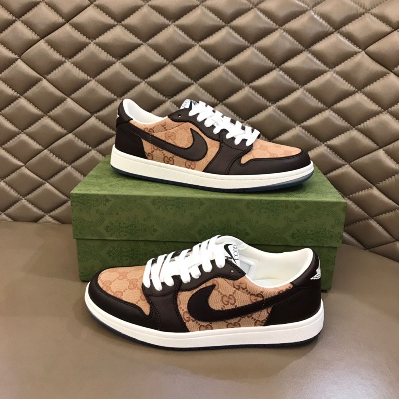 Giày thể thao nam cổ thấp thương hiệu thời trang cao cấp Gucci x Nikee chất liệu da thật phối màu