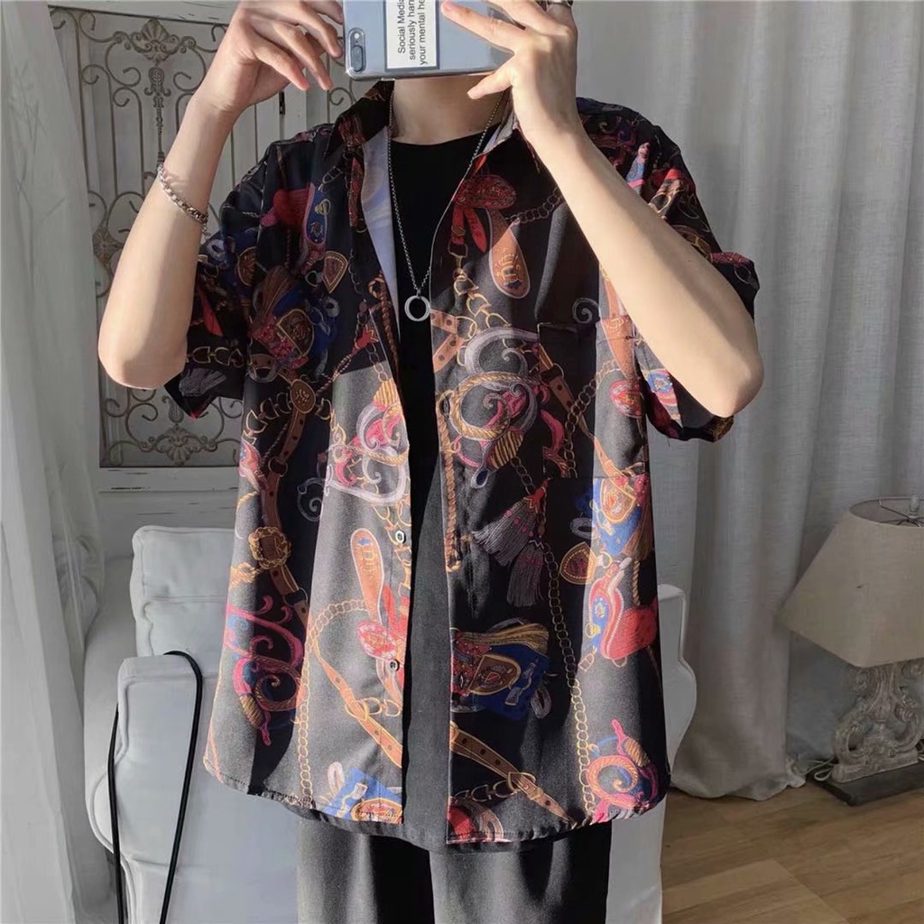 Áo Sơ Mi Nam Tay Ngắn Họa Tiết Hoa Thời Trang Hàn Quốc