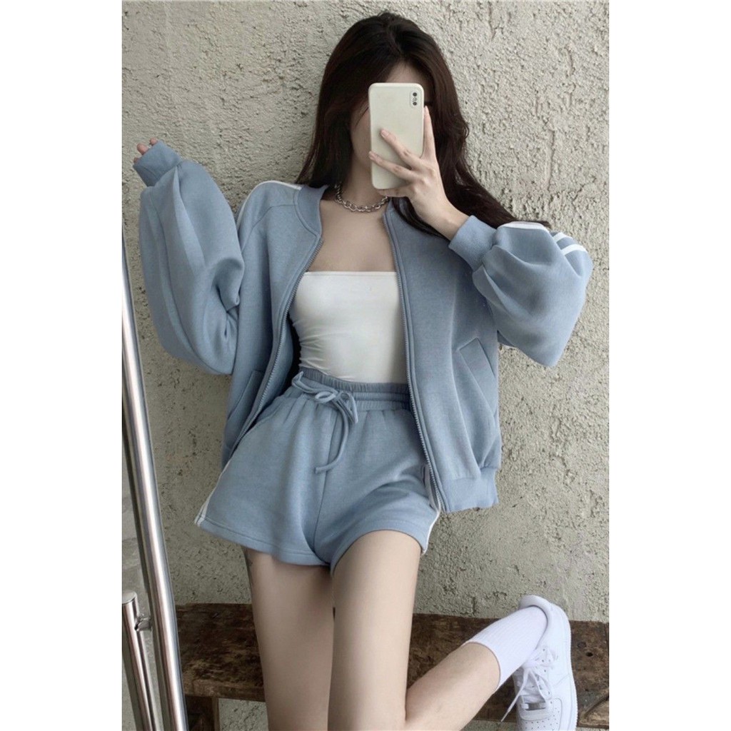 Set áo khoác bomber quần short thể thao cá tính - Có ảnh thật