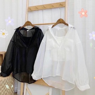 Set áo sơ mi voan phối áo 2 dây