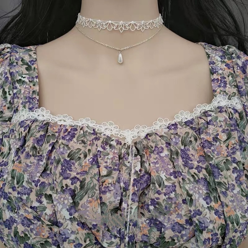 Vòng Cổ Choker Hai Lớp Đính Hạt Ngọc Trai Thời Trang