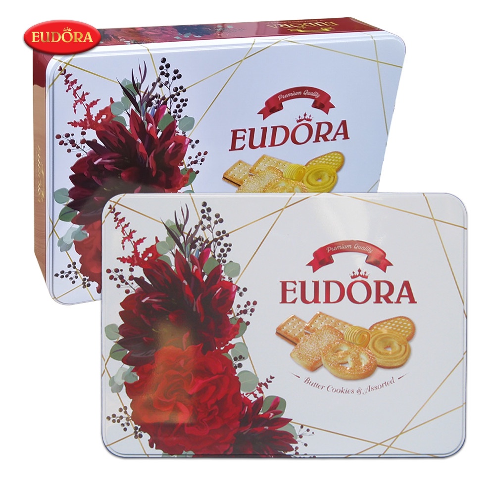[Hỏa tốc] Bánh Eudora Hộp Thiếc Hoa Chữ Nhật 423g