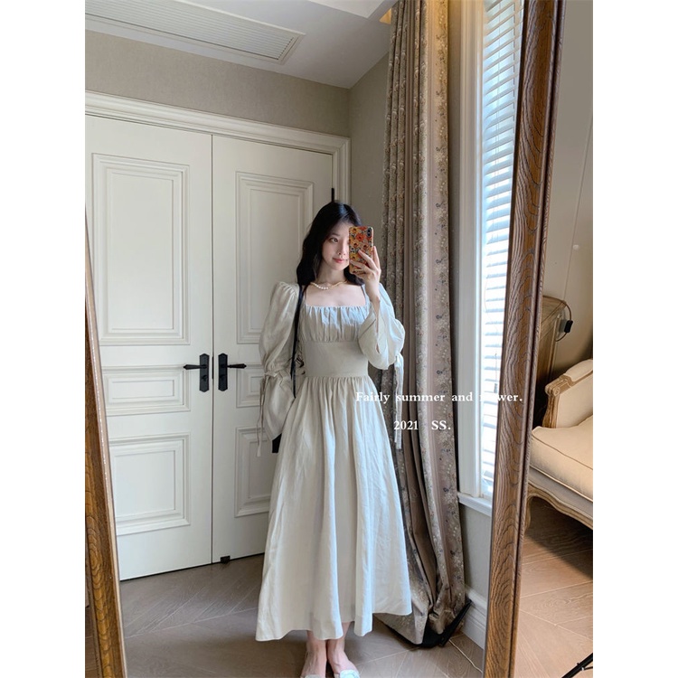 Đầm Trắng Tay Dài Thời Trang Mùa Thu Hàn Quốc Mới Trẻ Trung Đáng Yêu Cho Nữ