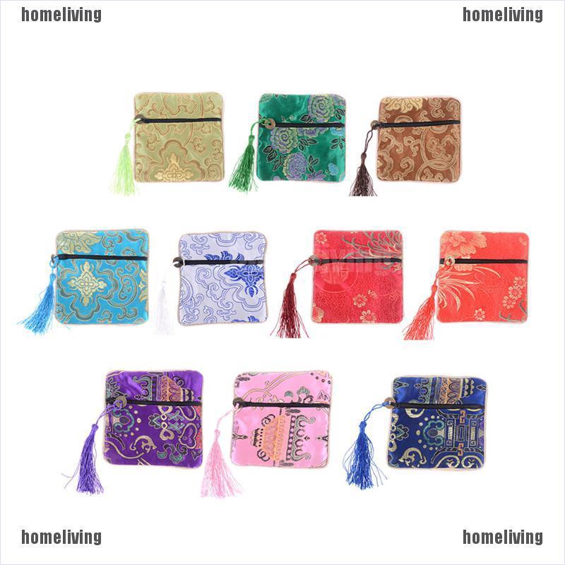 1 Túi Lụa Đựng Trang Sức Có Khóa Kéo Phối Tua Rua Phong Cách Trung Hoa