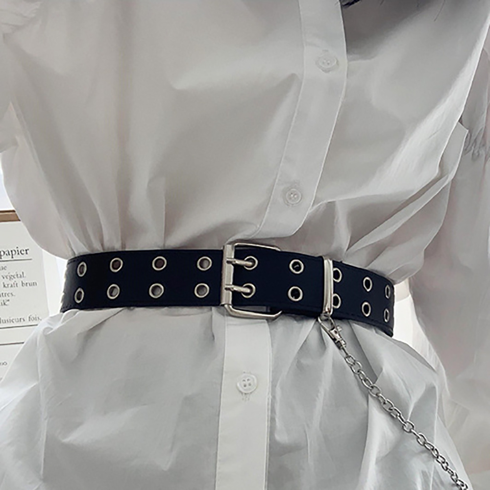 Thắt Lưng Da Hai Hàng Khóa Hợp Kim Phong Cách Punk Thời Trang Cho Nam Và Nữ