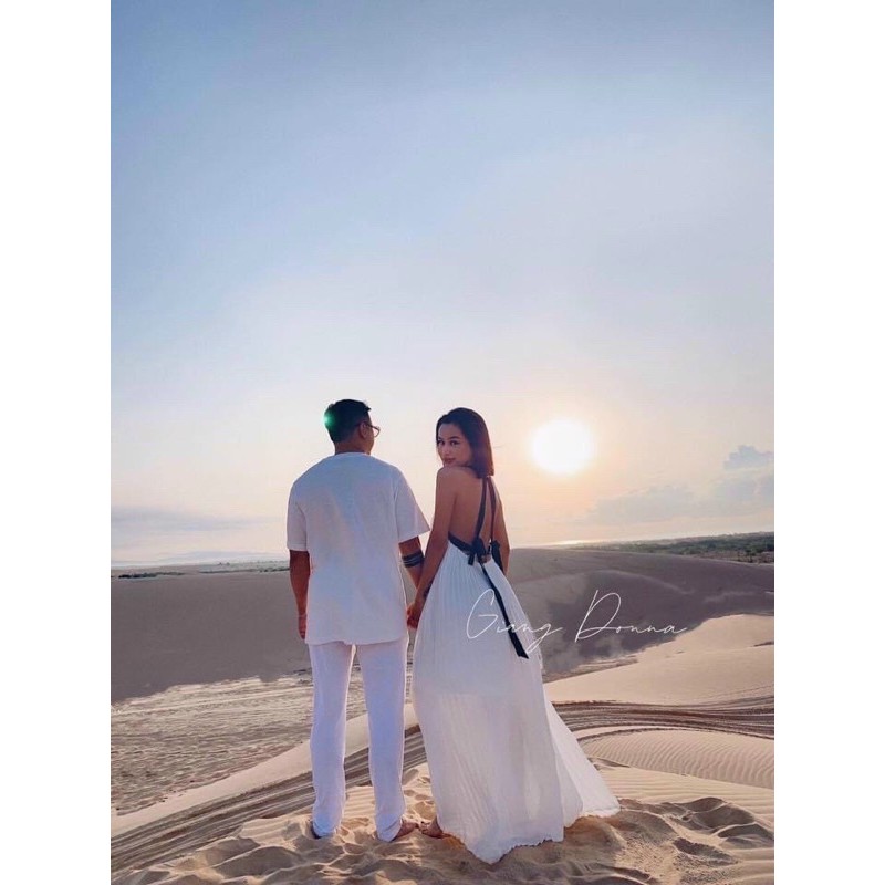 Đầm maxi dập ly hở lưng phối dây | BigBuy360 - bigbuy360.vn