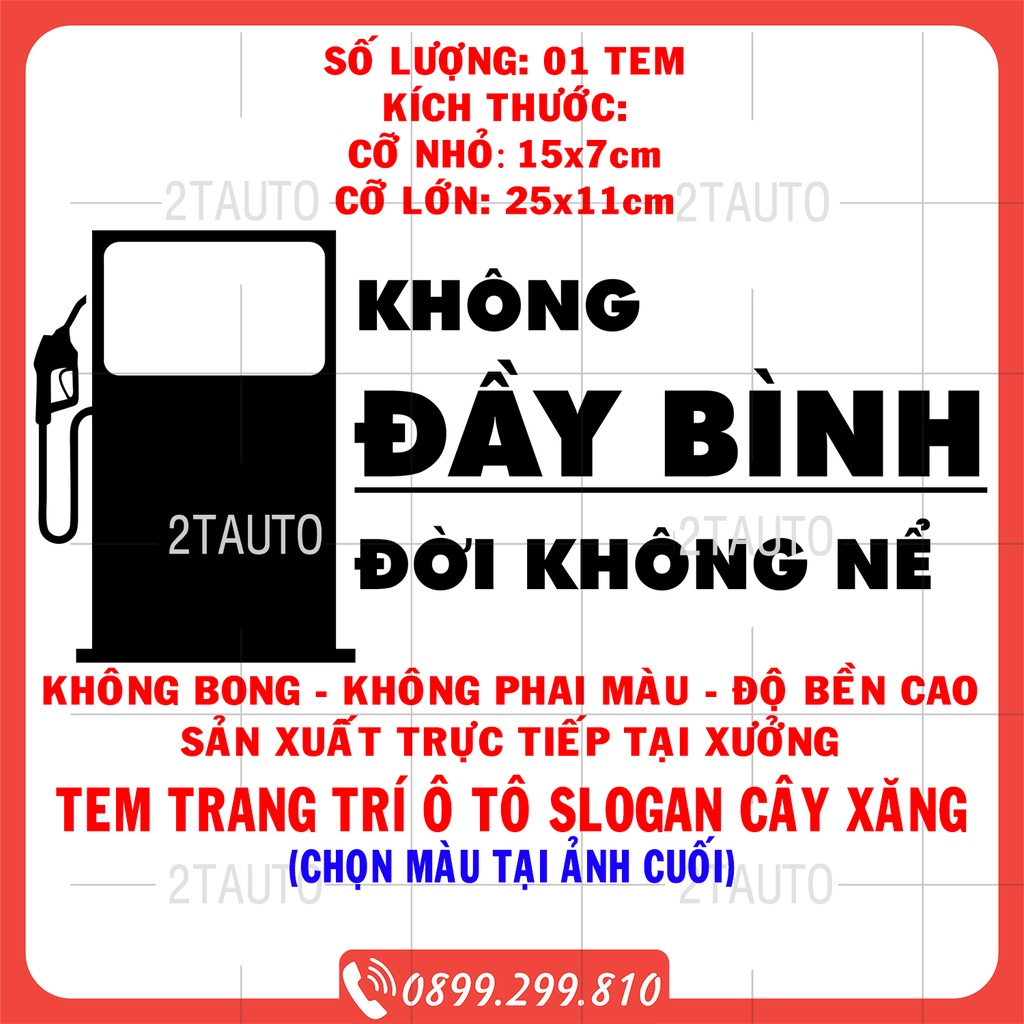 Sticker Tem dán KHÔNG ĐẦY BÌNH ĐỜI KHÔNG NỂ trang trí ô tô xe máy, ngộ nghĩnh và độc đáo chỉ có tại 2tauto, tem xăng