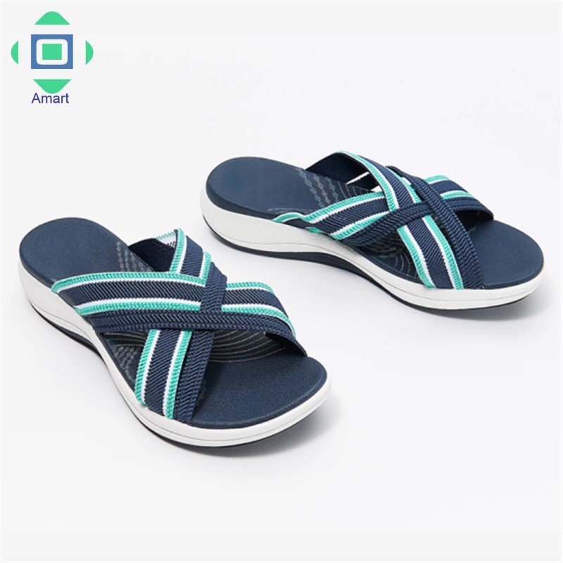 Stretch Cross Orthotic Slide Sandals High Arch Support Non Slip Shoes for Women Outdoor Indoor