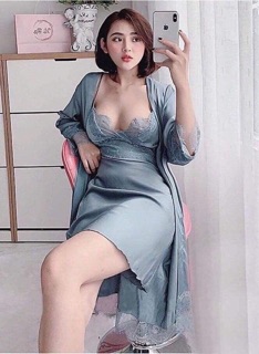 Set váy ngủ kèm áo choàng lụa satin cao cấp
