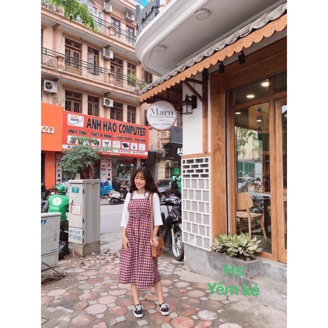 Váy Yếm Kẻ Sọc thắt dây nơ Đáng Yêu-HươngSu-(Y001)