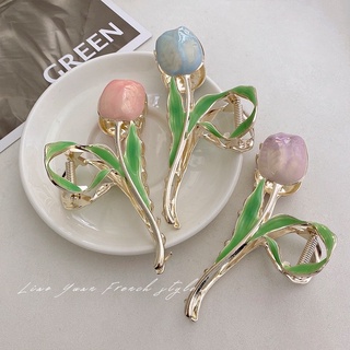 Kẹp tóc kim loại hình hoa Tulip nhiều màu