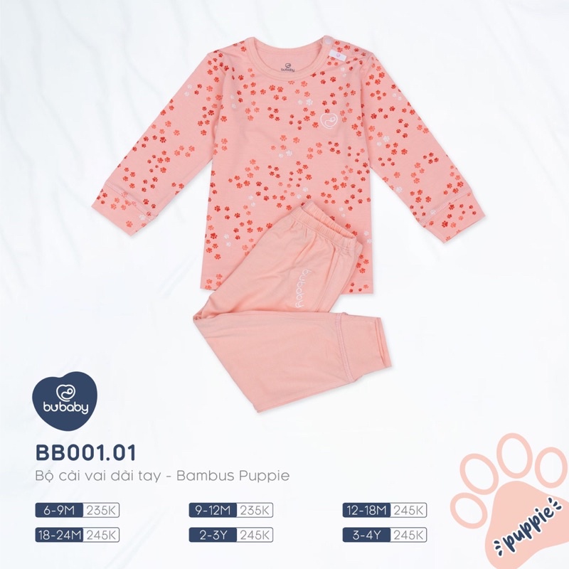 Bu bộ dài tay cúc vai  puppi size 6-9M đến 3-4Y