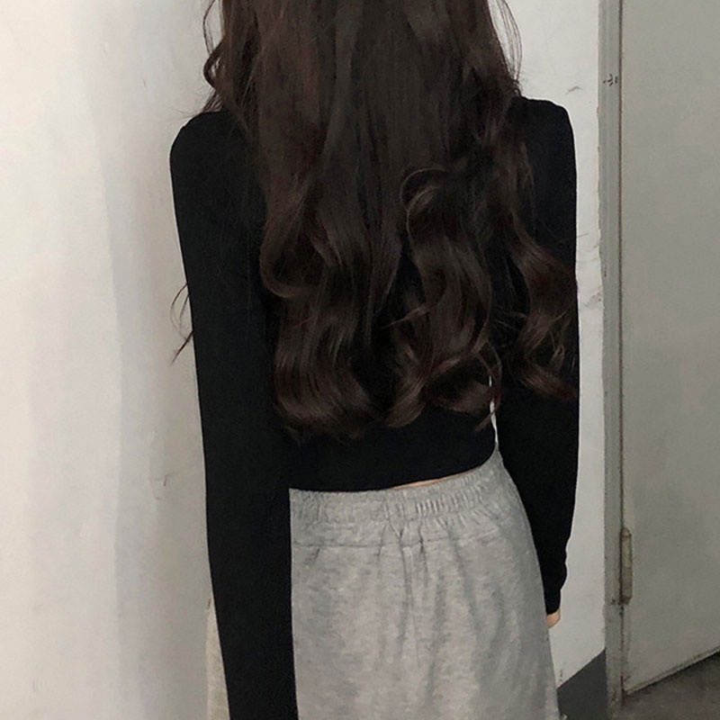 Áo thun YEYA tay dài cổ tròn màu sắc đơn giản tùy chọn dành cho nữ