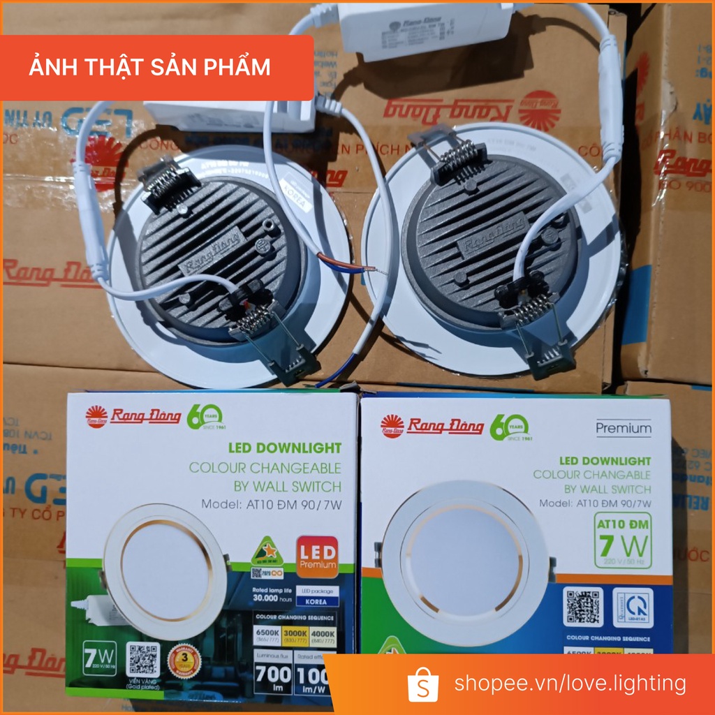 Đèn LED Âm trần Downlight Đổi màu AT10 viền vàng viền bạc hàng chính hãng