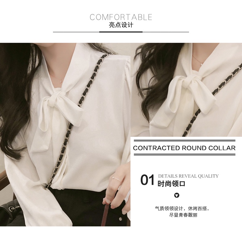 Áo kiểu nữ Thiết kế cột nơ Dài tay Bánh bèo Retro Form rộng Áo kiểu Tay dài Ulzzang Hàn Quốc Thời trang