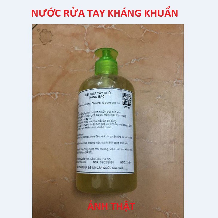 Nước Rửa Tay Khô Kháng Khuẩn, Gel Rửa Tay Khô Nano Bạc 500ml Của Viện Hàn Lâm Khoa Học Công Nghệ