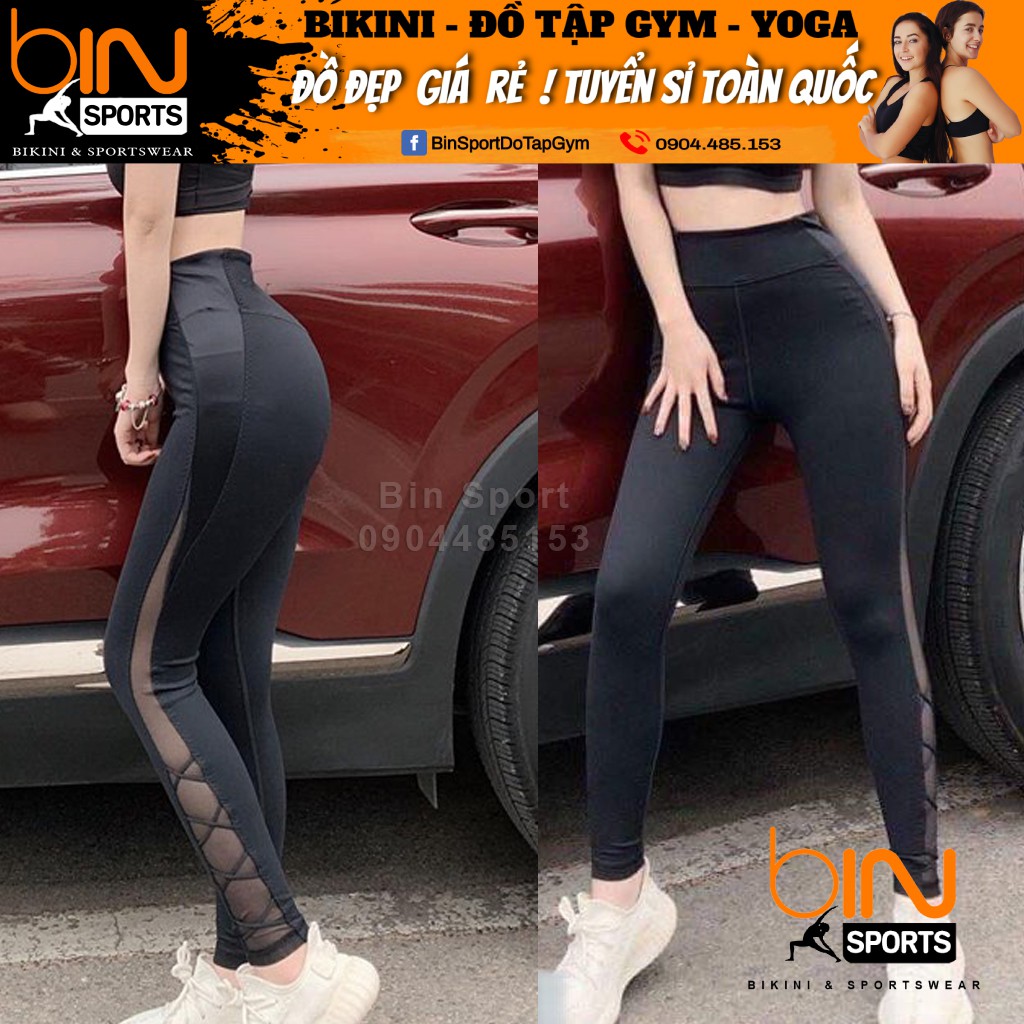 Quần Dài Phối Lưới Đan Dây, Quần tập gym nữ Bin Sports Q083