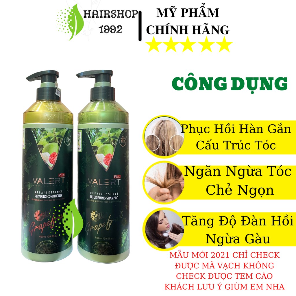 Cặp Dầu Gội Xả Bưởi Grapefruit Valert 850ML Giảm Rụng Tóc Kích Mọc Tóc Phục Hồi Hư Tổn - Chính Hãng