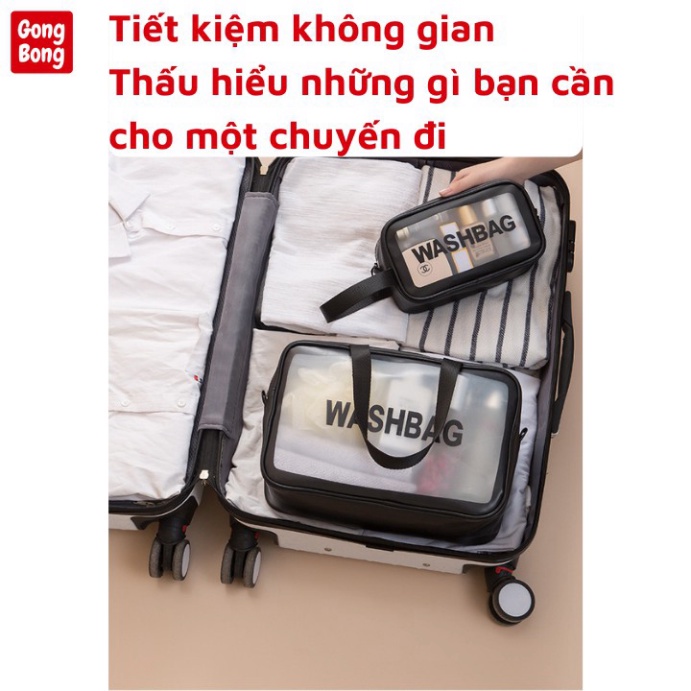 Túi đựng mỹ phẩm du lịch chống nướcFREESHIPSét 3 túi trong suốt đựng đồ mỹ phẩm du lịch thời trang