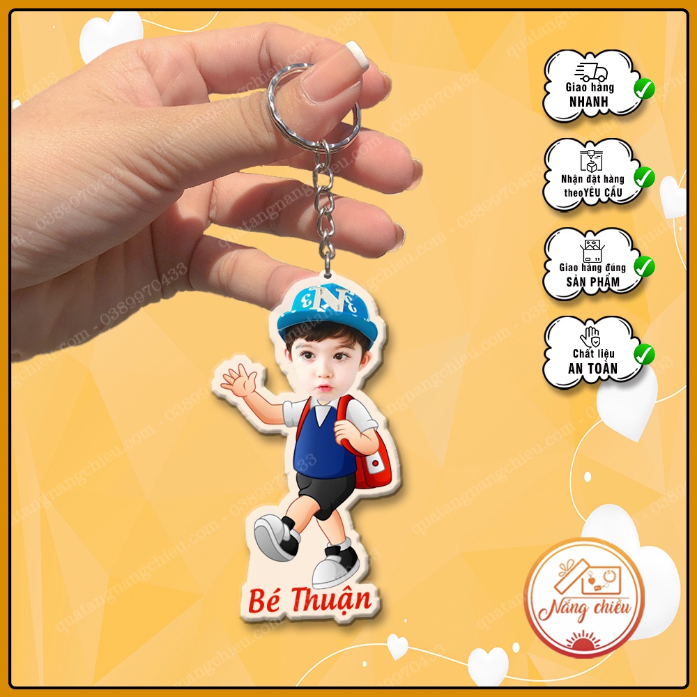 Móc khóa treo balo , phụ kiện treo xe, Cắt ghép ảnh con yêu theo yêu cầu, quà tặng đầu năm học mới, sinh nhật, sự kiện