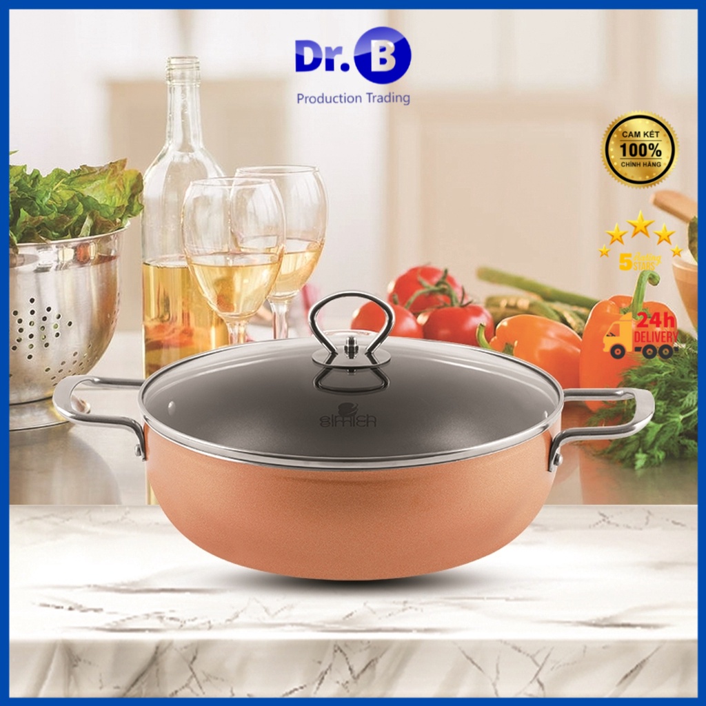 Nồi lẩu chống dính 26cm Elmich vân đá đáy từ cao cấp Smartcook 5552KMB