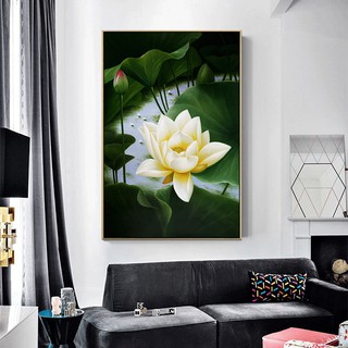 Tranh canvas treo tường hoa sen trắng trang nhã LIN179 - 40 x 60 cm