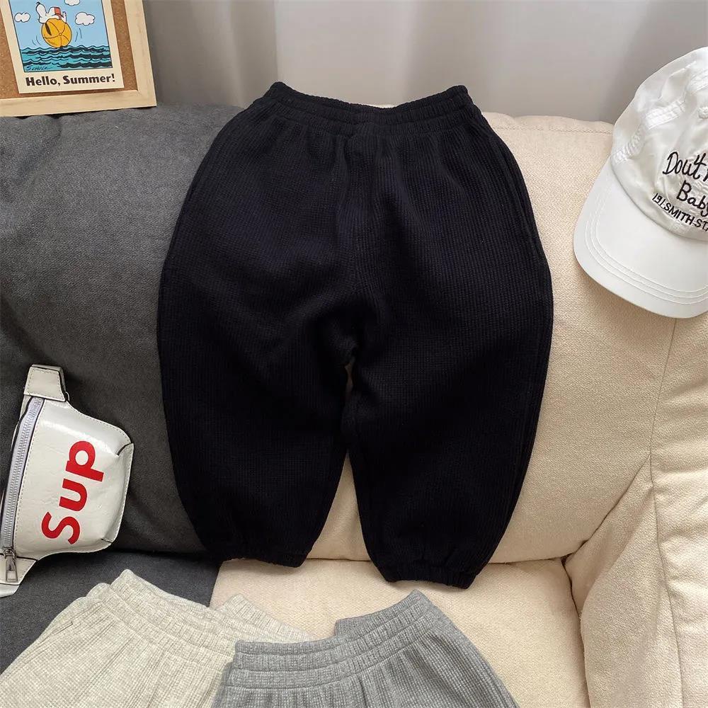 MNGRL Quần Jogger Vải Waffle Ống Rộng Thời Trang Hàn Quốc Cho Bé Trai Bé Gái