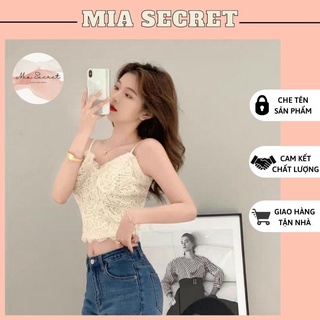 Áo bra ren hoa nổi, áo croptop 2 dây ren thêu hoa hở lưng sexy gợi cảm freesize 40-55kg mia secret
