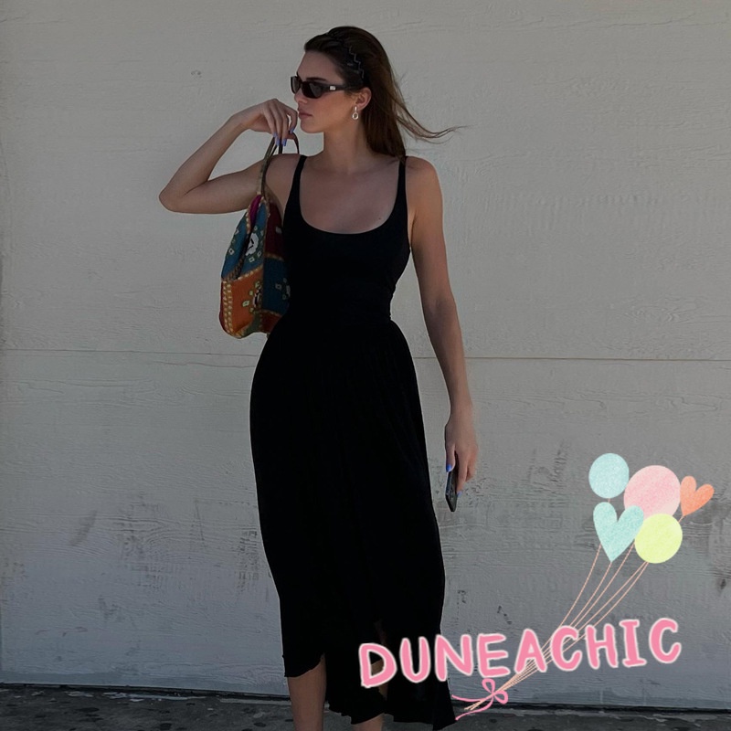 Đầm Sát Nách Cổ Chữ U Xếp Ly Màu Trơn Thời Trang Cho Nữ