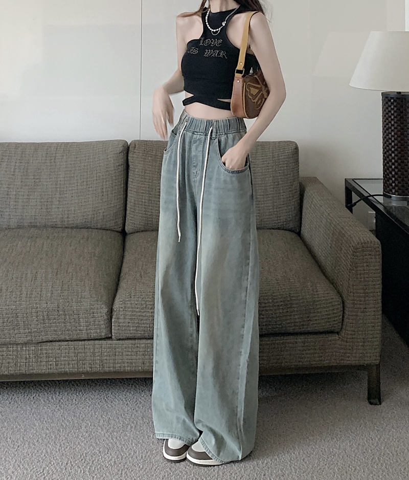 Quần jeans Peppermint 54833 ống rộng lưng thun dây rút thời trang dành cho nữ