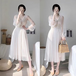 Váy ulzzang tiểu thư tay dài vintage