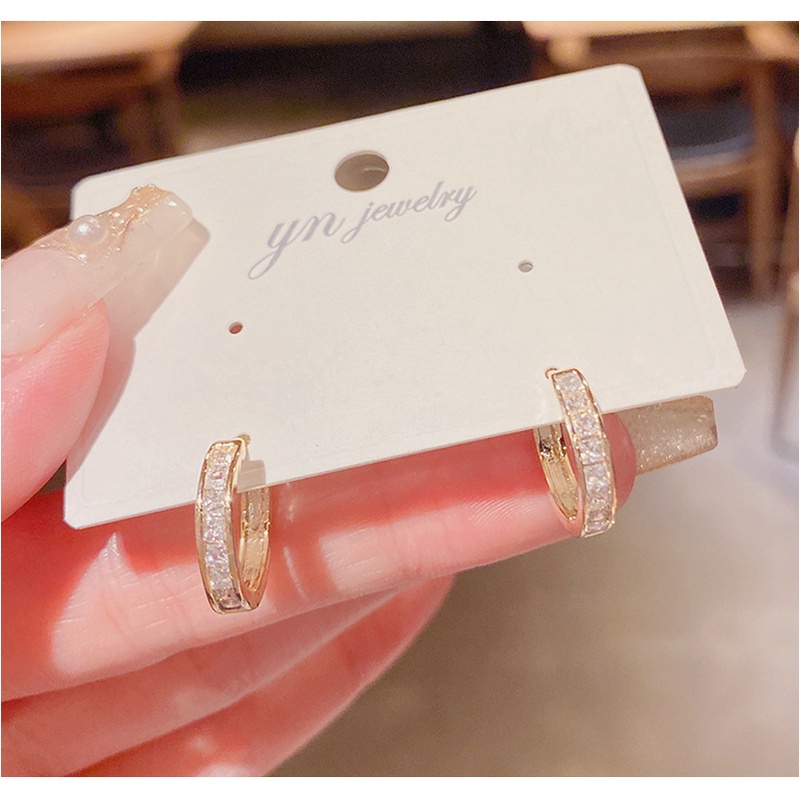 Bông tai đính đá, mạ vàng 14k, thiết kế đơn giản mang phong cách hàn quốc, mẫu mới nhất 2022