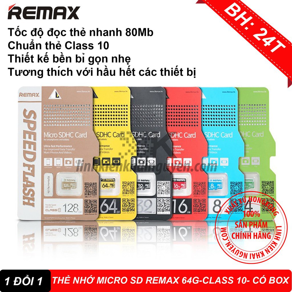 THẺ NHỚ MICRO SD REMAX 64G - CLASS 10 - CÓ BOX - HÃNG PHÂN PHỐI CHÍNH THỨC | BigBuy360 - bigbuy360.vn